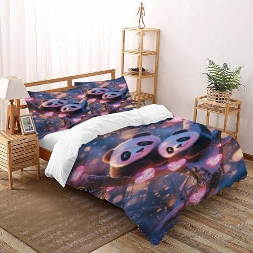 Housse de couette panda microfibre parure de lit 3 pièces double zippée - 2