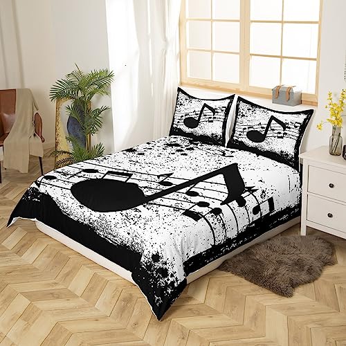 Homewish Music Theme Bed Set Black Musical Note Duvet Cover - Image 3