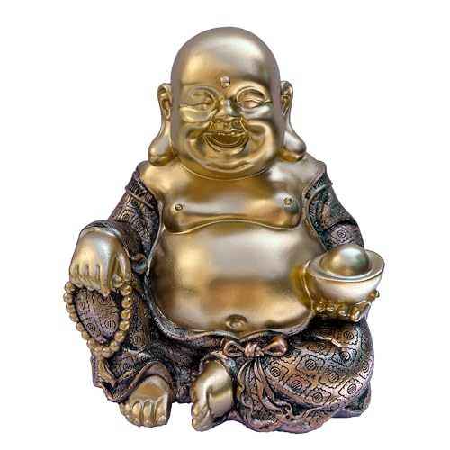 JORAE Laughing Buddha Statue Sitting Carrying Golden Ingot Fengshui Figurine