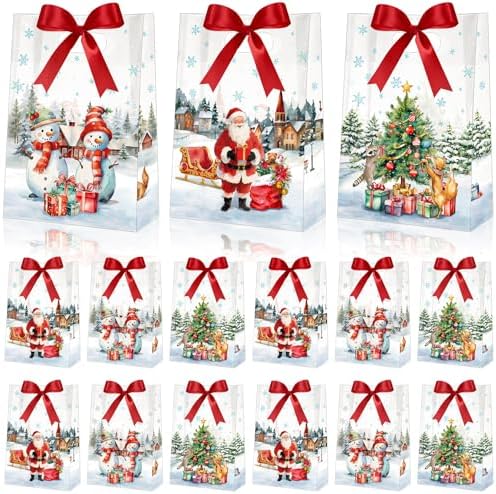 Aliceset 12 Pcs Christmas Clear Gift Bags with Die Cut Handles Vi...