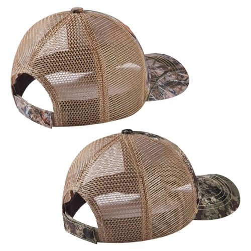 Image of BASSDASH 2 Pack Altimate Fishing Hunting Hat Mesh Back for Men Women Adjustable Baseball Trucker Cap Camo Blaze Orange