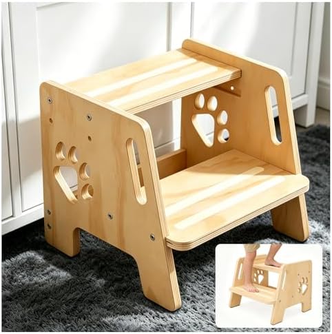 Children's Step Stool Wooden 2 Steps Height Adjustable Ladder wit...