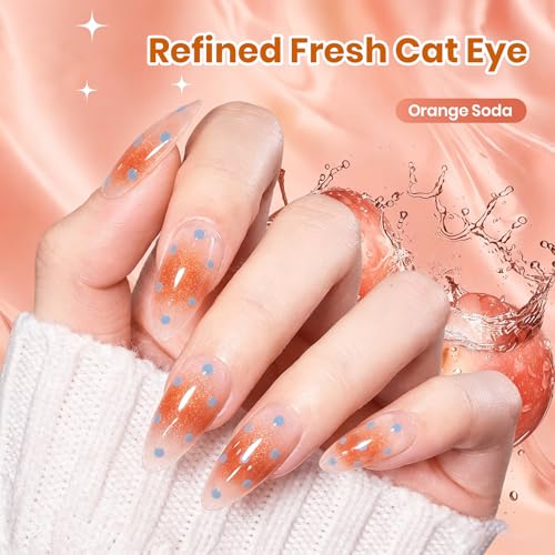 Image of Beetles Orange Cat Eye Gel Nail Polish - 15ML Orange Soda Summer Cat Eye Glitter Magnetic Gel Polish Shimmer Effect Soak Off UV French Nail Art Design Salon DIY Manicure Gifts for Women