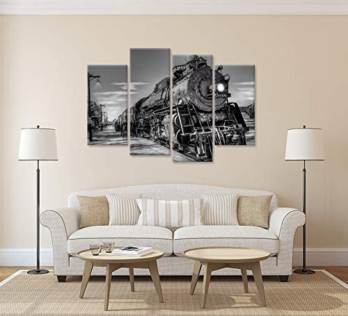 Ihappywall Canvas Prints Wall Art Vintage Black And White Steam Train Coal Burning Locomotive Wall Hanging Print On Canvas Car Pictures For Home Decoration Gift Stretched And Framed Ready To Hang #TOP3