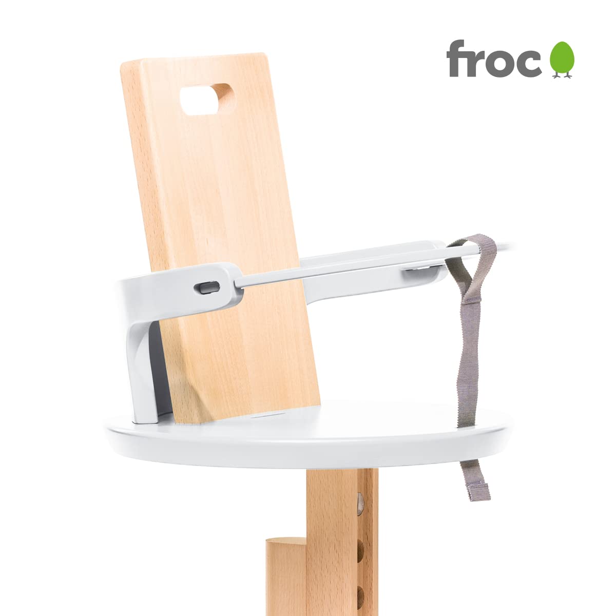 Peak Baby High Chair by Froc - FSC Wood, Safety Rail, 5-Point Harness, Natural Beech Wood with White Seat - Adjustable Design for Babies to Kids - European Craftsmanship