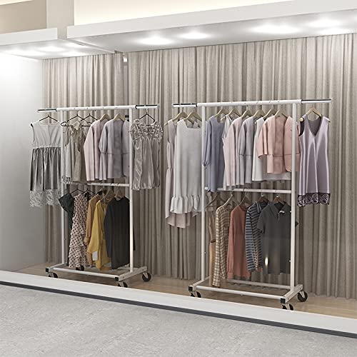 image for Simple Trending-Double Rod Clothing Garment Rack, Rolling Clothes Orga