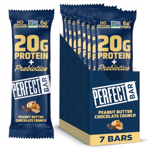 Perfect Bar Protein + Prebiotics Chocolate Peanut Butter Protein Bar 20g Protein Grass-Fed Whey 6g Fiber With 3g Prebiotics Gluten-Free Non-GMO 2.4 Ounce Bar 7 Count