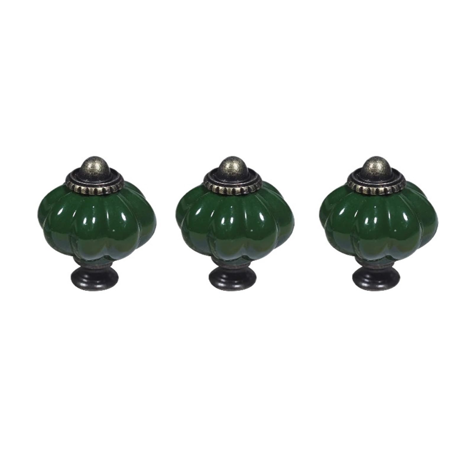 KLdcfhDR 3/6/12pcs Polished Metal Dark Green Ceramic Cabinet Dresser Knobs Set with Hardware(Dark Green-3PCS)
