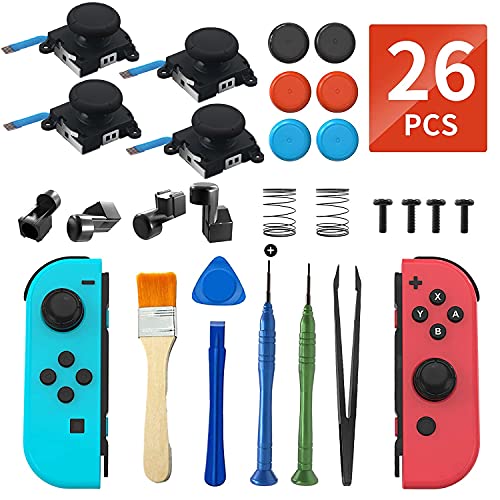 ジョイコン 修理 【26 in1 ジョイコン修理セットfor Switch NS 】ジョイコン スイッチ 修理キット ジョイコン 修理 コントロール 右/左 3Dセンサーアナログジョイスティック 4個入 親指キャップ 6個付