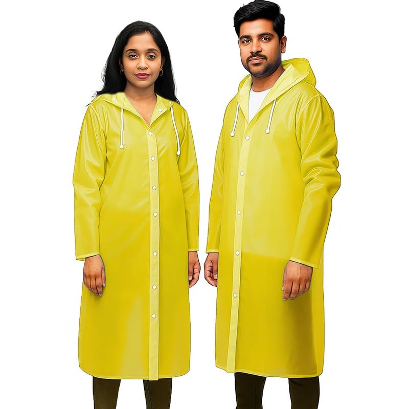 Unisex Long Hooded Waterproof Raincoat | Premium Material | Full Length Button Closure Rain Wear (White) (1 Piece)-image-34