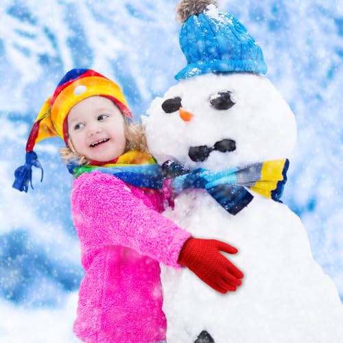 Image of ONESING Kids Knit Gloves - Stretchy Gloves for Boys Girls Winter, Solid Finger Gloves for Children