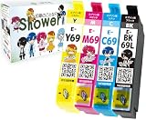 Shower IC4CL69 4色セット IC69 砂時計 増量版 EPSON エプソン インク 69 純正と併用可能な互換インク 専門家監修 残量表示対応 QR説明書