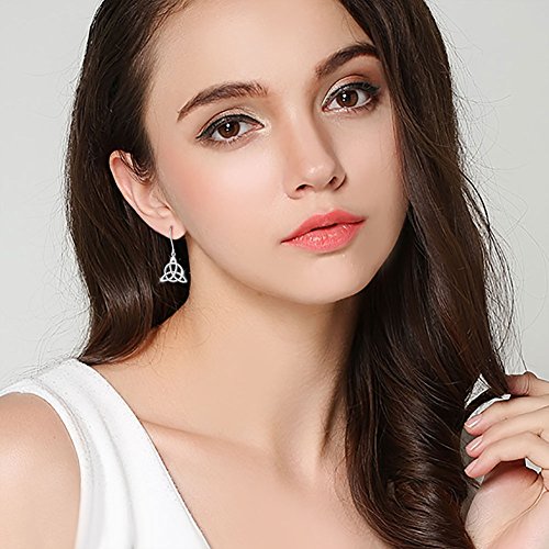 925 Sterling Silver Good Luck Irish Trinity Celtic Knot Triangle Vintage Dangle Drop Earrings2