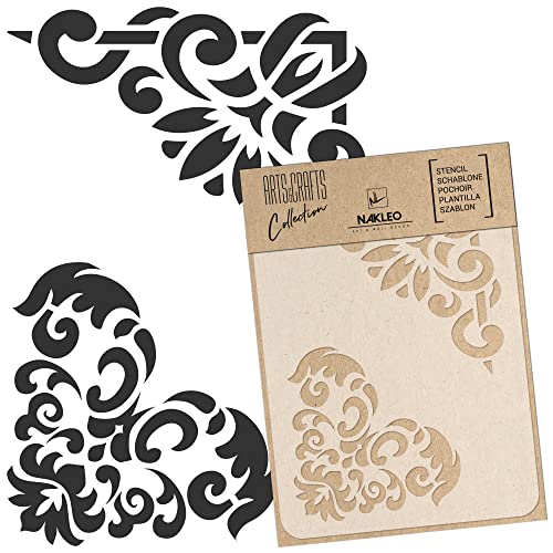 NAKLEO Painting Stencil for Crafts A3 11.8” x 16.5”, Corners Ornaments Borders Pattern, Reusable Plastic DIY & Scrapbooking Drawing Template, Decoupage Art Home Decor, Wall Wood Fabric Furniture