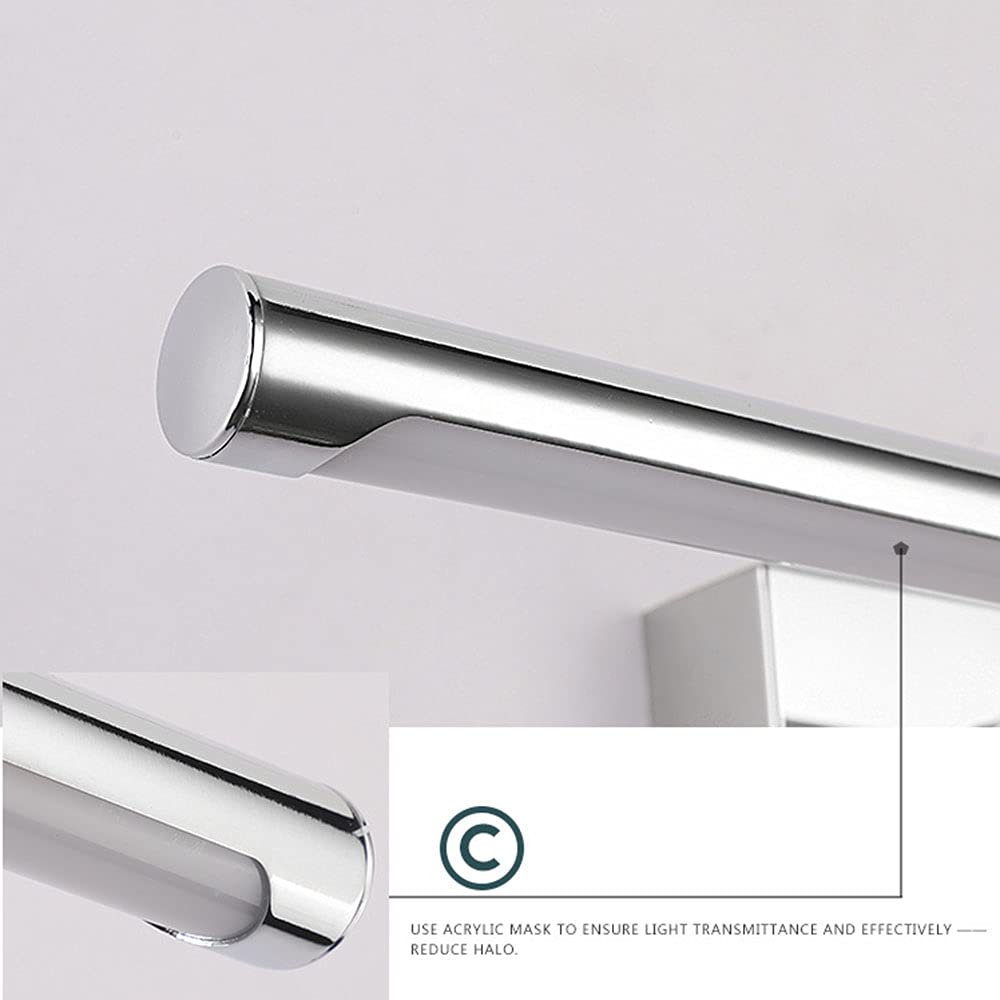LED Rostfreier Stahl Spiegellampe Runde Röhre Spiegelleuchte Spiegel Frontlicht Badezimmer Wasserdicht Toilette Badezimmer Spiegellicht IP44 Badespiegellicht Wandleuchte L72CM,52cm white light