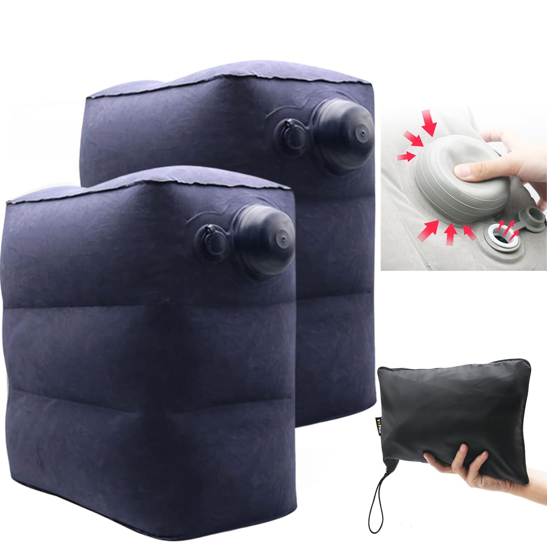 2 Pack Inflatable Foot Rest for Air Travel,Airplane Travel Foot Rest Adjustable Height,Car/Airplane,Footrest Pillow with Pump for Office,Airplane,Train,Cars,Home