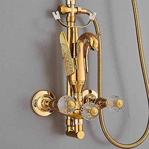 Robinet de douche complet or avec pommeau de douche et douchette