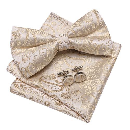 Image of YOHOWA Mens Bow Tie Set Paisley Coloful Pre-tied Bowties Adjustable with Handkerchief Cufflinks Wedding Prom Party