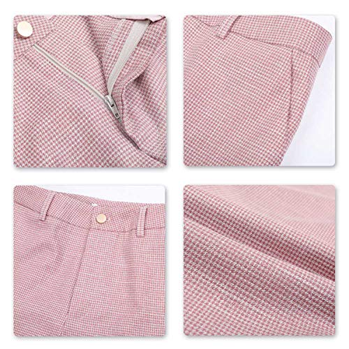 Women's 2 Piece Plaid Office Suit Set One Button Blazer Jacket And Suit Pants Pink #TOP6