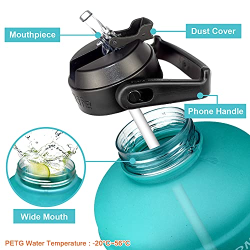 Quifit Half Gallon Water Bottle - With Straw & Motivational Time Marker Leak-Proof Bpa Free Reusable Gym Sports Outdoor Large(73Oz) Capacity Water Jug(Green/Black Gradient,Half Gallon) #TOP4