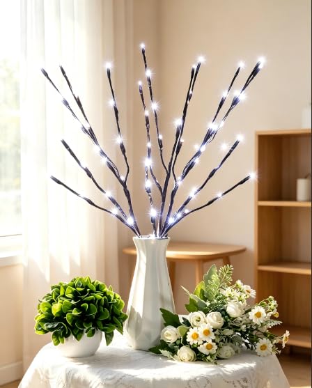 Image of DK177 10Pack Led Branch Light Battery Operated Lighted Branch Vase Filler Willow Tree Artificial Little Twig Power Brown 30 Inch 20 LED for Home Romantic Decoration, 10Pack White