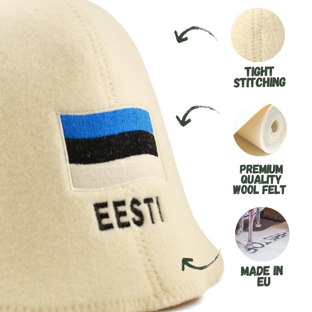 Naturalna czapka do sauny "Estonia", biała, 100% wełna organiczna, filcowa czapka do sauny dla mężczyzn i kobiet, do rosyjskiej banii, chroni głowę przed wysoką temperaturą, w zestawie