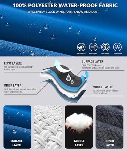 Image of Mens Winter Jackets Waterproof Warm Fleece Ski Jacket with Hood Thermal Windproof Coat Zip Pockets