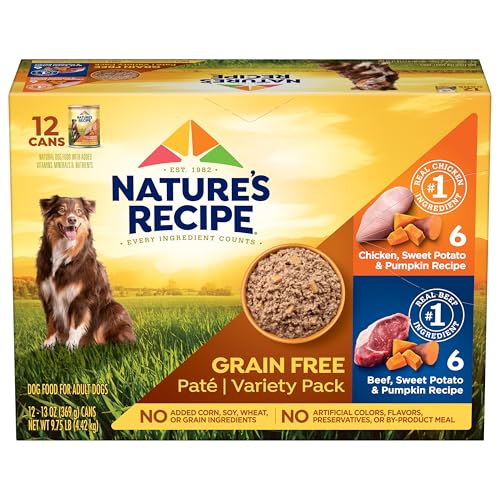 Nature's Recipe Grain Free Chicken and Beef Recipes Variety Pack Wet Dog Food, 13oz. Cans