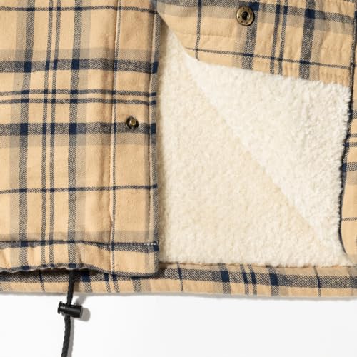 Image of COEVALS CLUB Men's Flannel Shacket Casual Button Snap Sherpa Quilted Lined Premium Jacket Shirts