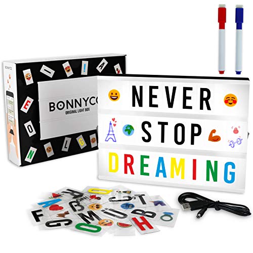 LED Cinema Light Box with 400 Characters, Symbols, and Emojis - BONNYCO | USB Included | Room Decor & Novelty Gift for Christmas & Birthdays