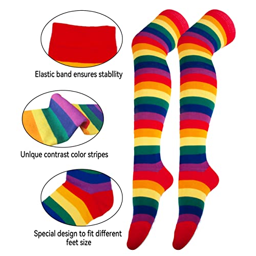 Image of Over Knee Rainbow Thigh High Socks Cosplay Accessories for Women Fashion Wild Long Striped Leg warmers