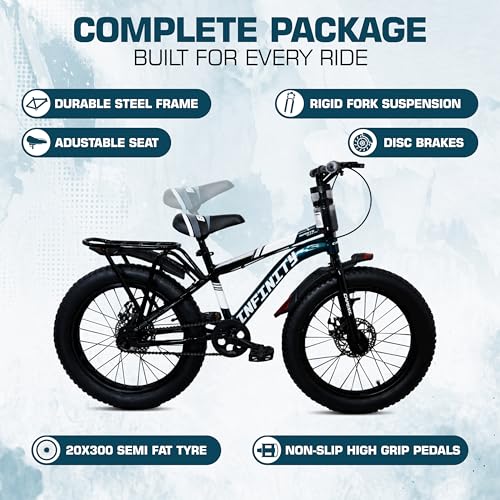 Image of CAPENT Infinity 20 * 300 Fat Tyre Bicycle for Kids, 20 Inch Wheels, Dual Disc Brakes, Rigid Fork, Ages 7-10 Years Boys - Girls (Blueish)
