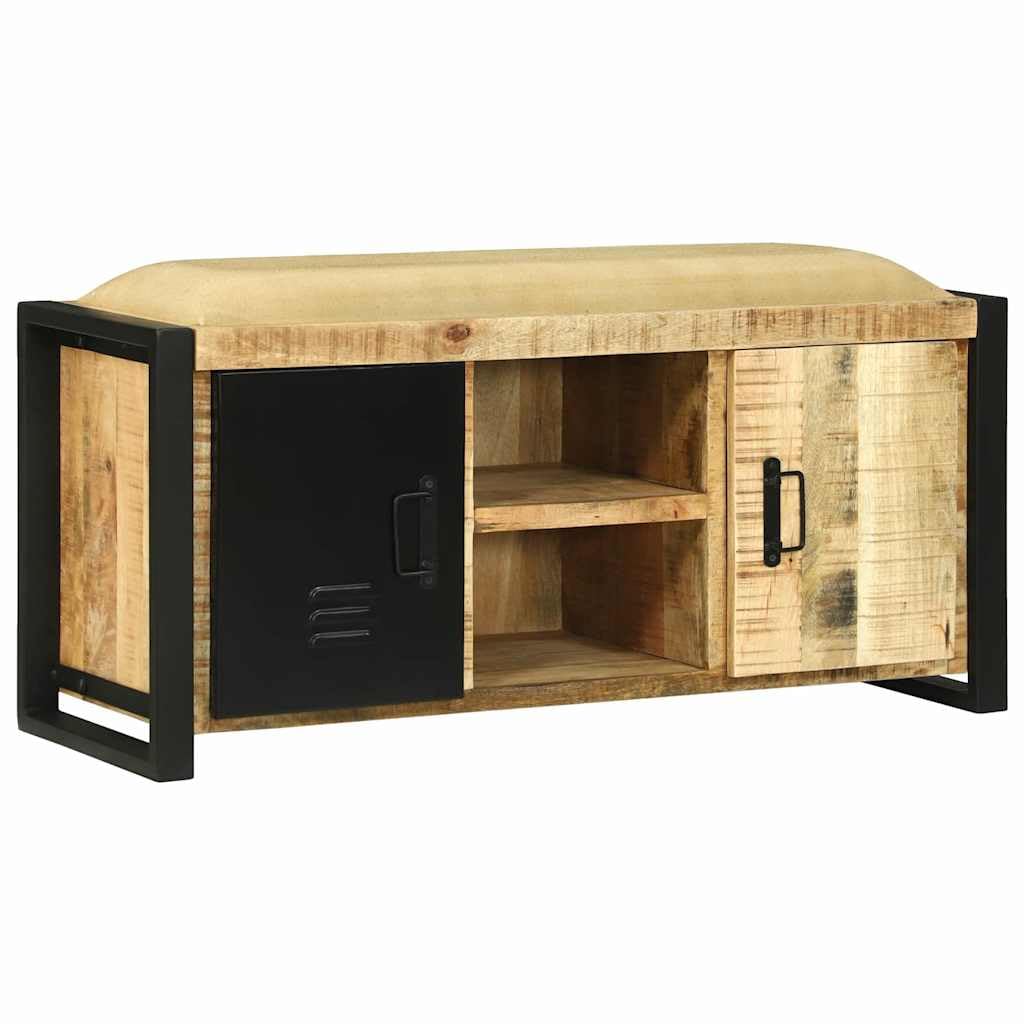 Banc d'armoire en bois de mangue 100cm meuble de rangement marron 2 portes pour chambre