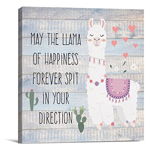 Farmhouse Llama Sign Wall Art Prints Canvas Painting Rustic May The Llama Of Happiness Forever Spit Print Country Home Decor 8" X 8" #TOP19