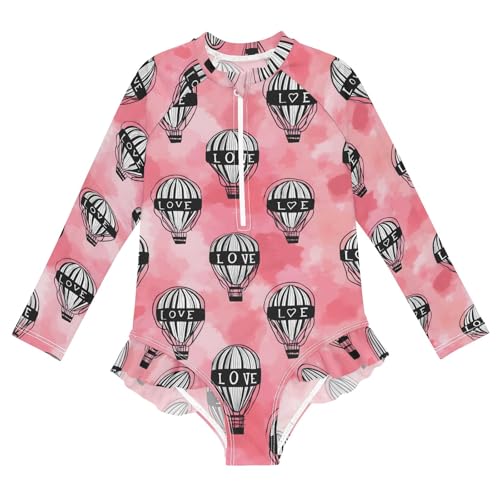 ALAZA Toddler Swimsuit Girl Bathing Suit Swimwear Rash Guard Hot Air Balloon Love Long Sleeve 3T