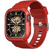 BOOLINN アップルウォッチ バンド 44mm 45mm 49mm 42mm 対応 apple watch バンド ケース付き 頑丈なメンズTPUベルド 一体型 スポーツバンド通気 防汗 耐衝撃 iWatch Series Ultra/Ultra2 9 8 7 SE 6 5 4 3 2 1に対応（42/44/45,レッド）
