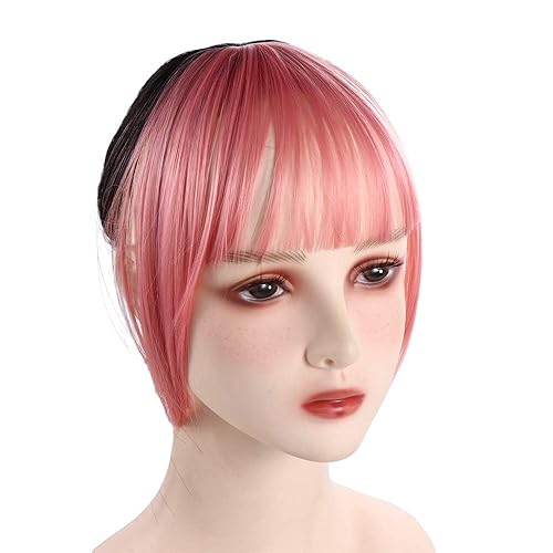 Miniatura 3 de Flequillo de aire de costura de dos colores con clip en el cabello, postizo sintético falso flequillo clip en extensiones de cabello clip en piezas