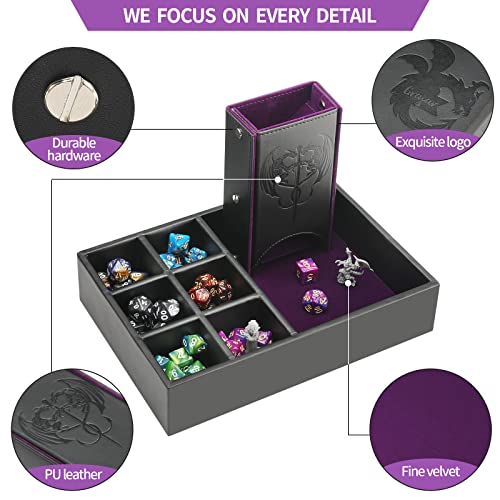 Grajar Dnd Dice Tray And Dice Tower With Storage, 3 In 1 Dice Rolling Tray With Lid, Portable Dice Box Storage, Dnd Dice Holder For Dungeons And Dragons D&D Rpg Mtg Table Games - Purple #TOP4