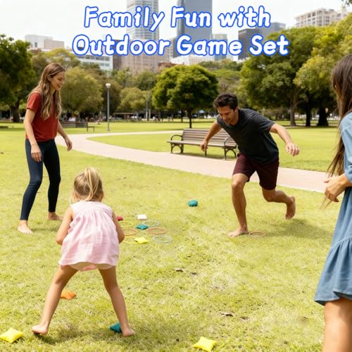 Aolso Outdoor-Spielsets, 31 Stück, 3 in 1 Wurfspiel, Ringwurfspiel, Gartenspiele im Freien, Kegelspiel, Plastikkegel, Sitzsäcke, Geburtstagsparty-Aktivitäten Drinnen und Draußen