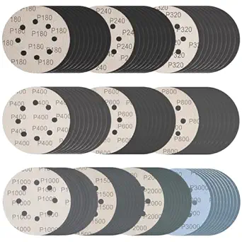 100 Pcs 5 Inch Sanding Discs Hook & Loop 8 Holes Wet Dry Sandpaper 180 240 320 400 600 800 1000 1500 2000 3000 Assortment Grits Silicon Carbide Orbital Sander Sand Paper for Wood Automotive Metal