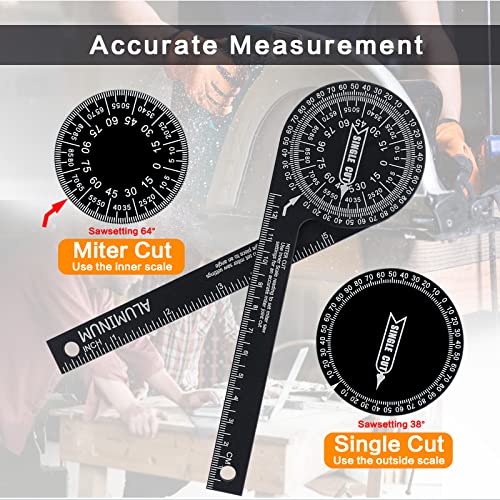 Miter Saw Protractor, 7.3 Inch Aluminum Angle Finder Tool With Laser Engraved Scales And Measuring Rulers, Angle Gauge Construction Protractors For Woodworking, Metalworking, Carpentry, Crown Molding #TOP1