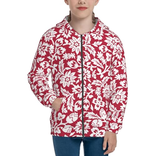 Red Flowers Kid Hoodies Boys Zip Up Sweatshirts Girls Pullover with Pocket3