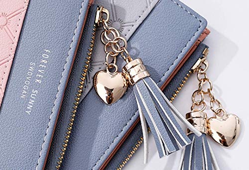 Womens Small Wallet Mini Purse Bifold Slim Card Case Holder Zipper Coin Pocket Girls Cute Tassels & Love Wallets