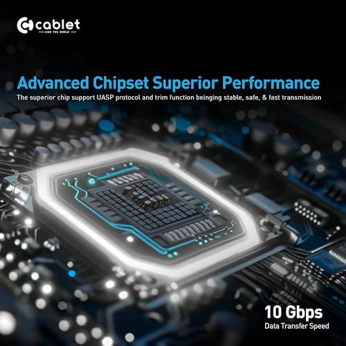 Image of Cablet NVMe M2 SSD Enclosure, USB 3.2 Gen2 10Gbps, Tool-Free NVMe Case Realtek RTL9210 Chipset, USB-C PCIe NVMe Reader, Max 8TB Aluminium Case, Supports M & B&M Key SSDs 2230 /2242 /2260 /2280 (MS902-C3)