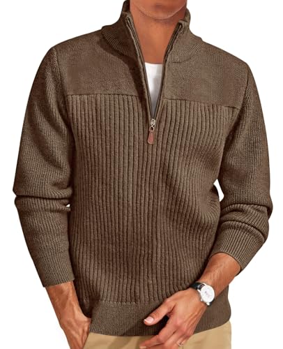 Runcati Mens Quarter Zip Sweater Mock Neck Pullover Ribbed Knit Casual Lightweight Polo Sweaters