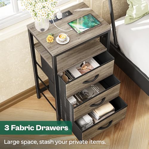 Image of Huuger Nightstand with Charging Station, 27.6 Inch Bedside Table,Side Table