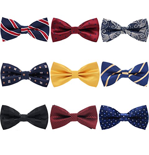 AVANTMEN Pre-tied Adjustable Men's Bow Ties Solid Mixed Color Satin Assorted Boys Bowties in Bulk 9PCS-A