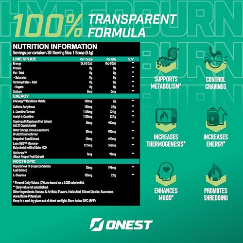 ONEST Hyperburn Weight Management Supplement for Men and Women (30 Servings) - Enhances Power, Energy, Focus & Boosts Metabolism - Long Lasting Workout Powder Supplements - Lime Splice Flavour - Image 3