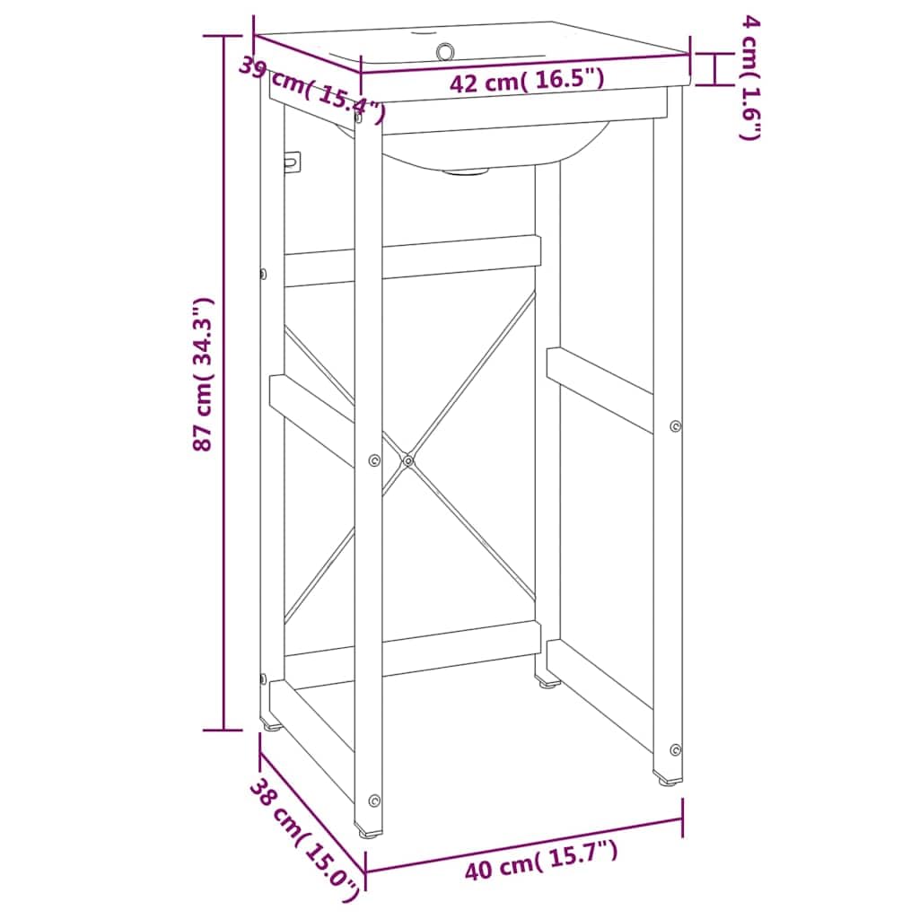 Mueble de baño con lavabo empotrable, hierro pulverizado, 40 x 38 x 83 cm, ahorra espacio, con rebosadero para invitados, inodoro y lavadero, diseño moderno