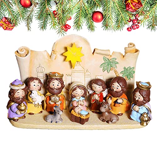 Hondony 10 peças porcelana para presépio resina, conjuntos presépio para pessoas pequenas, para mesa